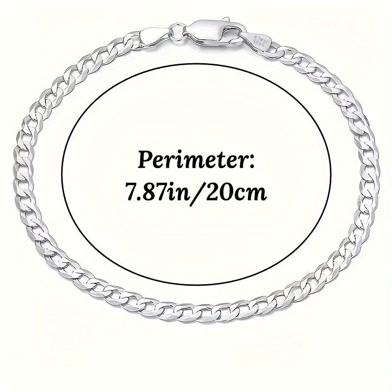 1pc 925 Sterling Silver Cuban Chain Bracelet Simple Style Elegant Hand Chain Bracelet
