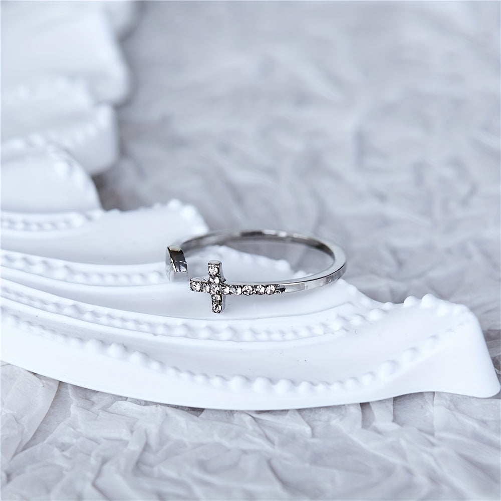 Love Heart & Cross Opening Finger Ring Boho Style Adjustable Finger Jewelry Accessories