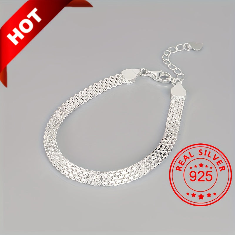 925 Sterling Silver Mesh Chain Bracelet Elegant Hand Chain Jewelry 1pc