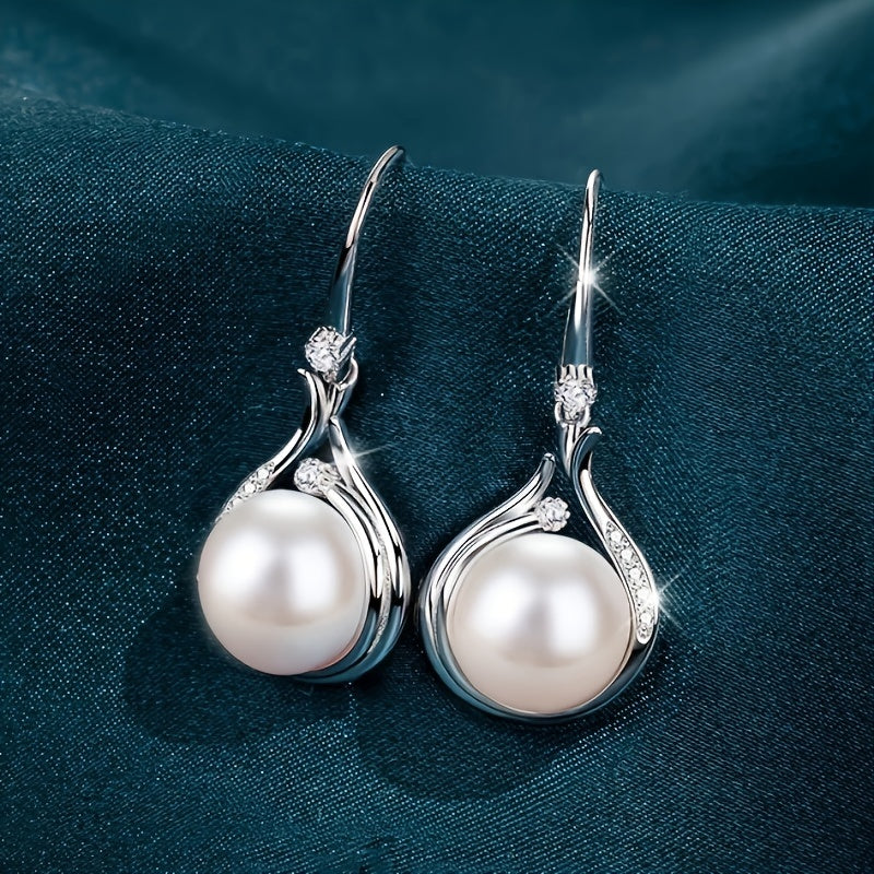 Elegant Vintage Style Dangle Earrings With Imitation Pearl Pendant Embellished With Zircon Delicate Gifts For Women