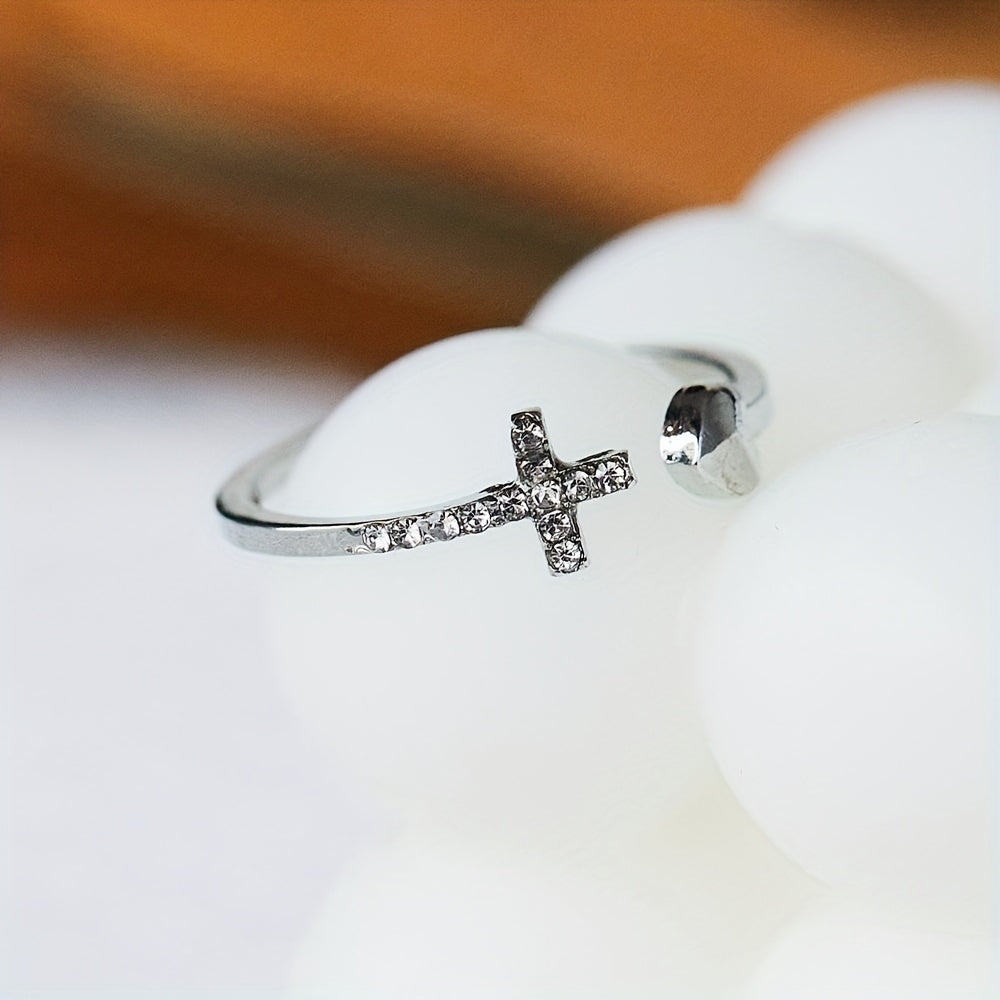 Love Heart & Cross Opening Finger Ring Boho Style Adjustable Finger Jewelry Accessories